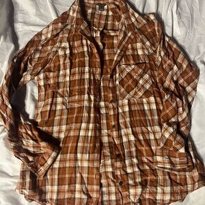 Eddie Bauer Women's Medium Tall Brown Plaid Long Sleeve Shirt